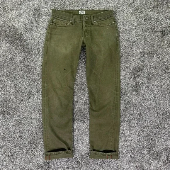 Naked & Famous Weird Guy Green Selvedge Chino Denim Jeans Mens 32 Button Fly